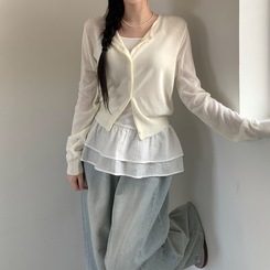 ネップルラウンドベーシックデイリーカレンダーフィットニットカーディガン(8color) WHITE