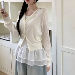 ネップルラウンドベーシックデイリーカレンダーフィットニットカーディガン(8color) WHITE