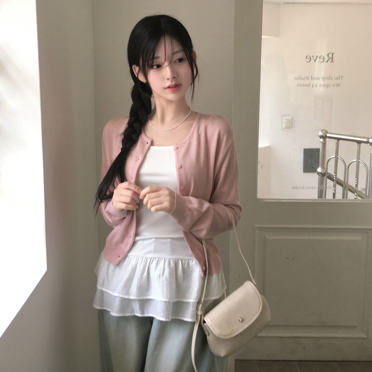 ネップルラウンドベーシックデイリーカレンダーフィットニットカーディガン(8color) PINK