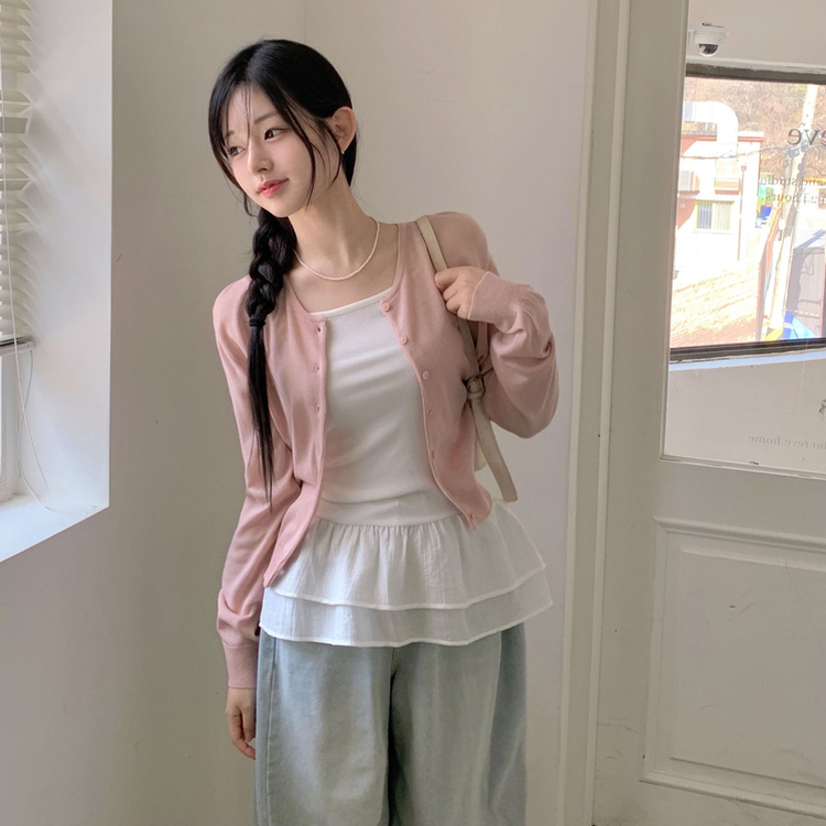 ネップルラウンドベーシックデイリーカレンダーフィットニットカーディガン(8color) PINK