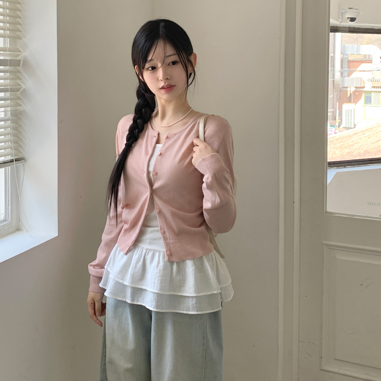 ネップルラウンドベーシックデイリーカレンダーフィットニットカーディガン(8color) PINK