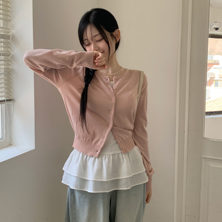 ネップルラウンドベーシックデイリーカレンダーフィットニットカーディガン(8color) PINK