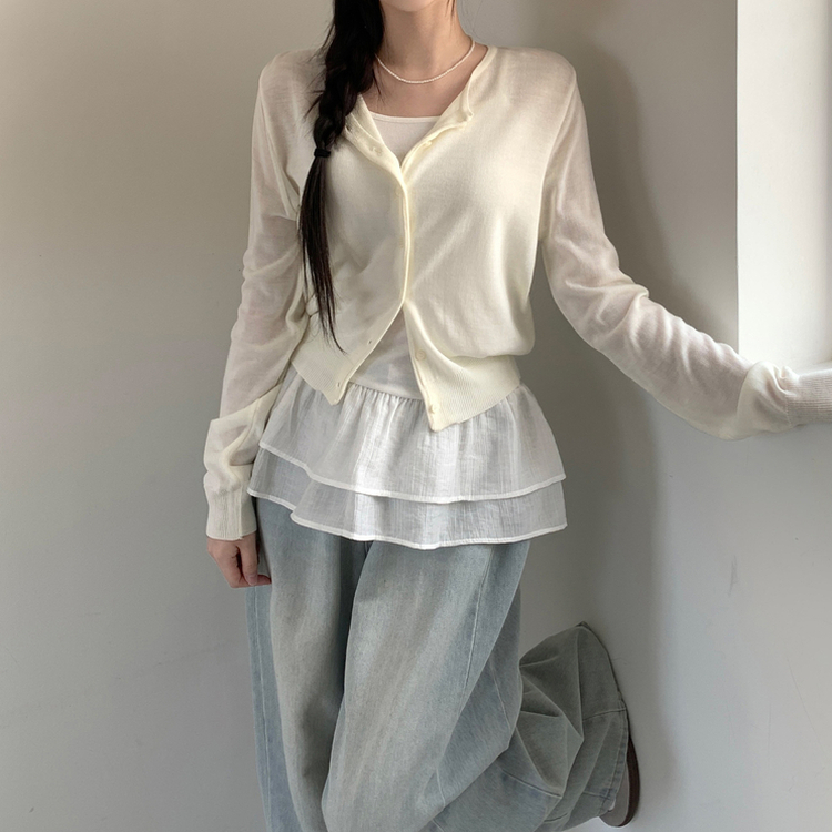 ネップルラウンドベーシックデイリーカレンダーフィットニットカーディガン(8color) WHITE