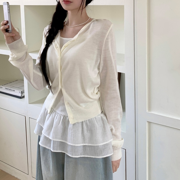 ネップルラウンドベーシックデイリーカレンダーフィットニットカーディガン(8color) WHITE