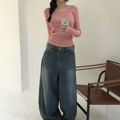 ニット ストライプニット PINK