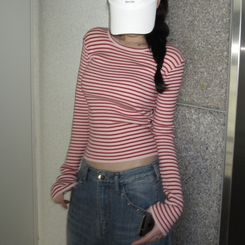 ニット ストライプニット PINK