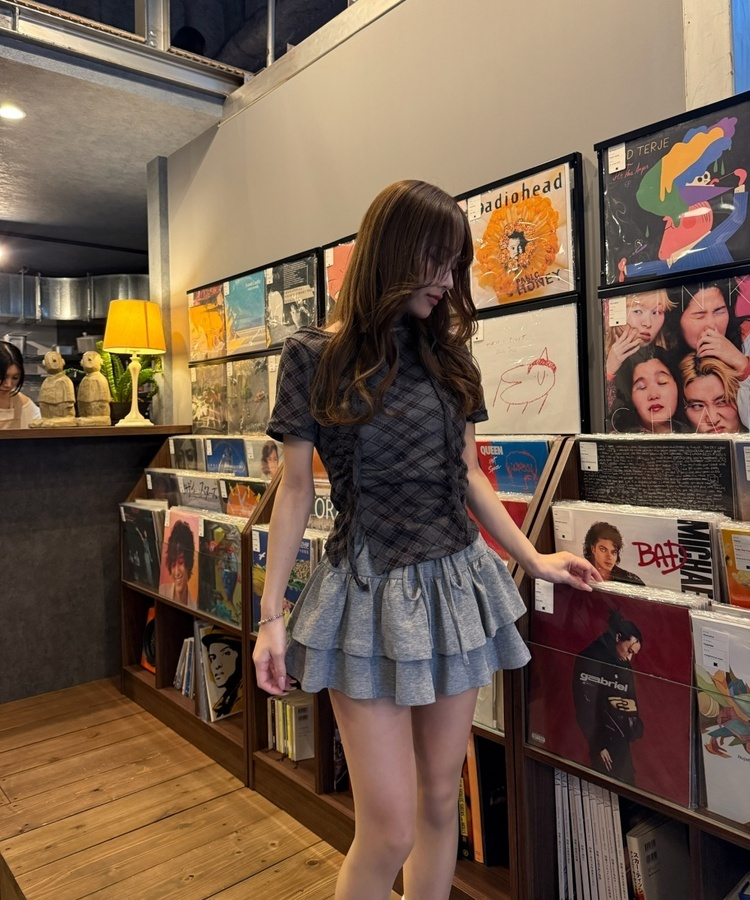 더블플리츠미니스커트 그레이