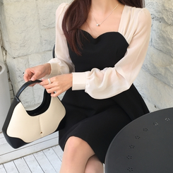 ハートネックシースルーミニワンピース|ミニワンピース|韓国 ハートネックシースルーミニワンピース|ミニワンピース|韓国