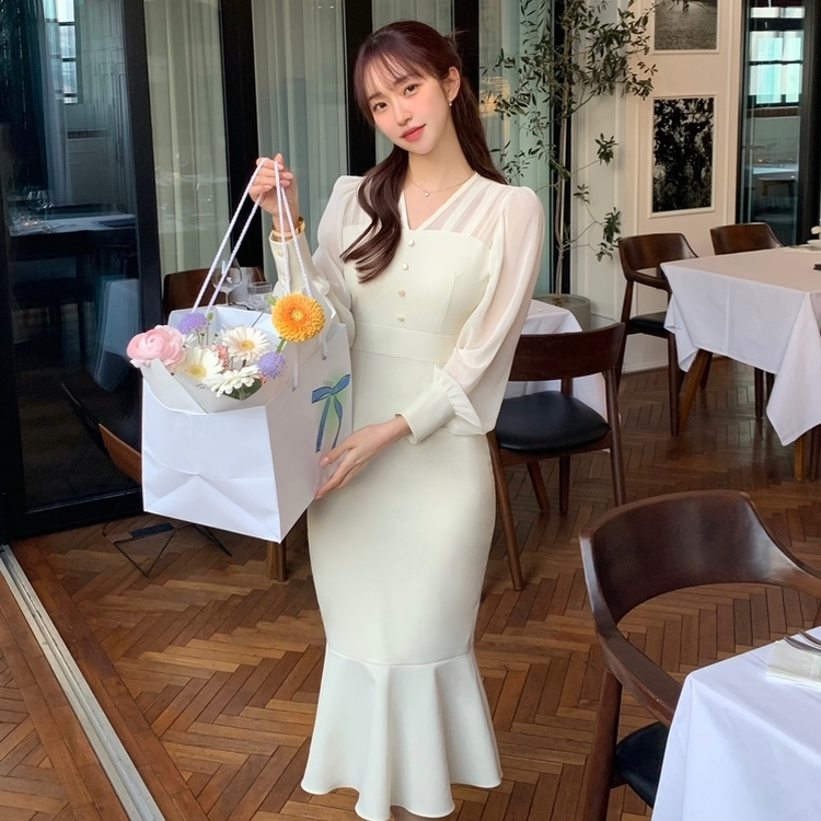 シースルーマーメイドワンピース IVORY