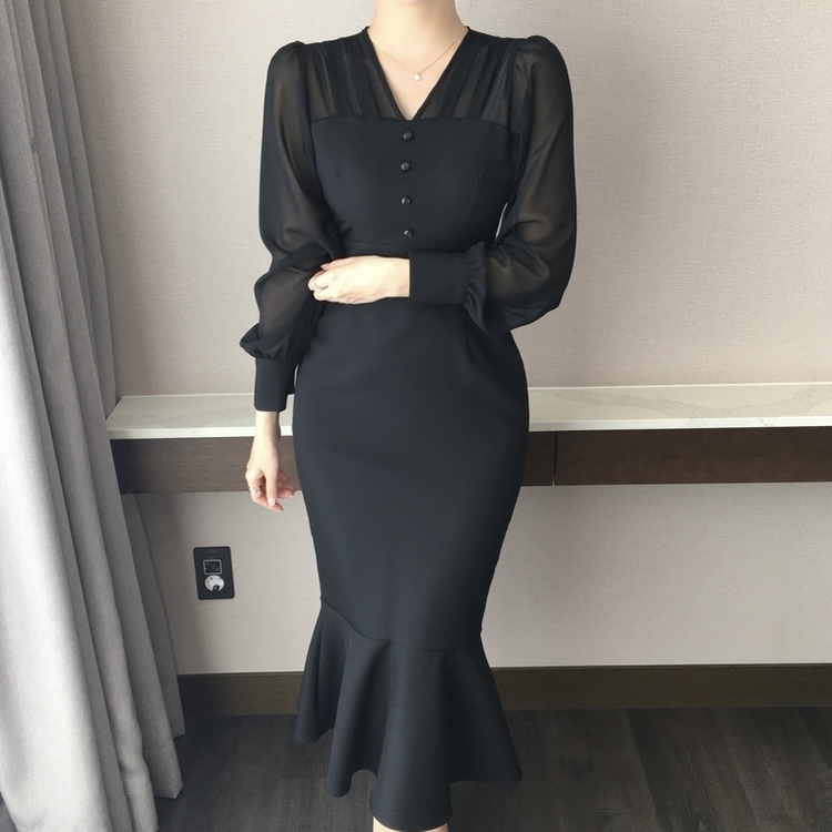 シースルーマーメイドワンピース BLACK