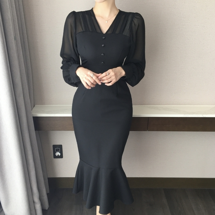 シースルーマーメイドワンピース BLACK