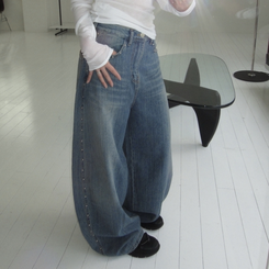 デニム スタッドビッグポケットデニムパンツ BLUE