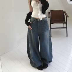 デニム スタッドビッグポケットデニムパンツ BLUE