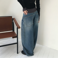 デニム スタッドビッグポケットデニムパンツ BLUE