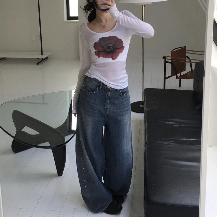 スタッドビッグポケットデニムパンツ BLUE