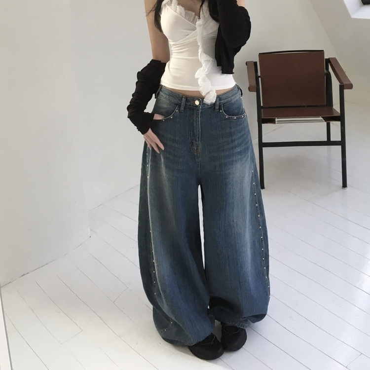 スタッドビッグポケットデニムパンツ BLUE