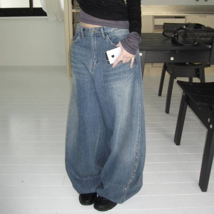スタッドビッグポケットデニムパンツ BLUE