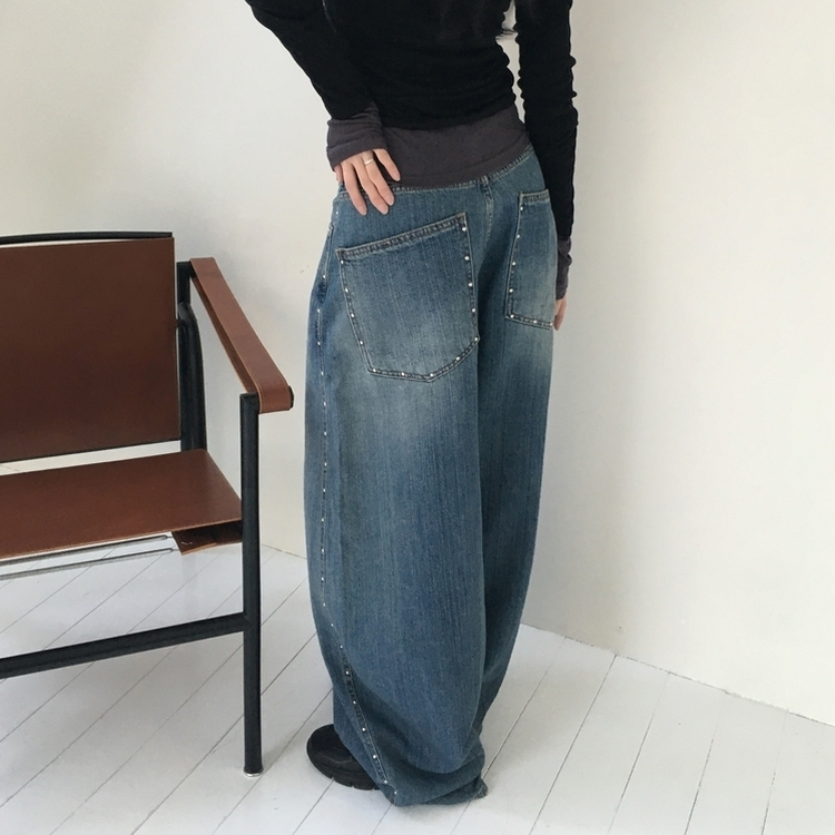 スタッドビッグポケットデニムパンツ BLUE