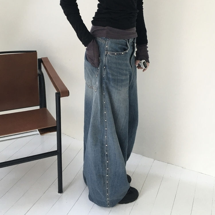 スタッドビッグポケットデニムパンツ BLUE
