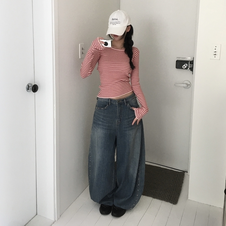 スタッドビッグポケットデニムパンツ BLUE