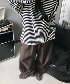 コットンパンツ ストリングバンディングナイロンパンツ(5color) BROWN