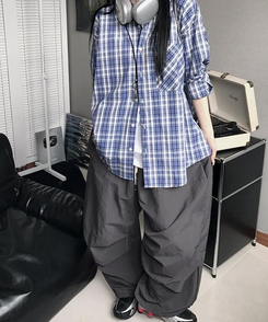 コットンパンツ ストリングバンディングナイロンパンツ(5color) CHARCOAL