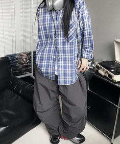 コットンパンツ ストリングバンディングナイロンパンツ(5color) CHARCOAL