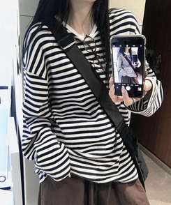 長袖Tシャツ ブライアンワッフルストライプTシャツ NAVY