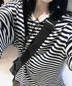 長袖Tシャツ ブライアンワッフルストライプTシャツ NAVY