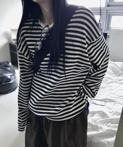 長袖Tシャツ ブライアンワッフルストライプTシャツ NAVY