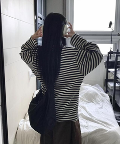 長袖Tシャツ ブライアンワッフルストライプTシャツ NAVY