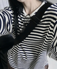 長袖Tシャツ ブライアンワッフルストライプTシャツ NAVY