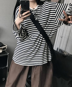 長袖Tシャツ ブライアンワッフルストライプTシャツ NAVY