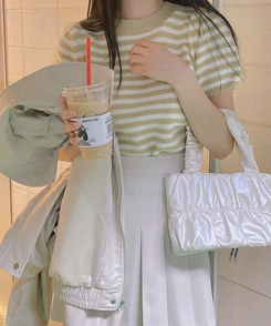 ニット ストライプパフ半袖ニット(5color) BEIGE