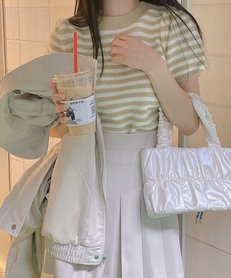 ストライプパフ半袖ニット(5color) BEIGE