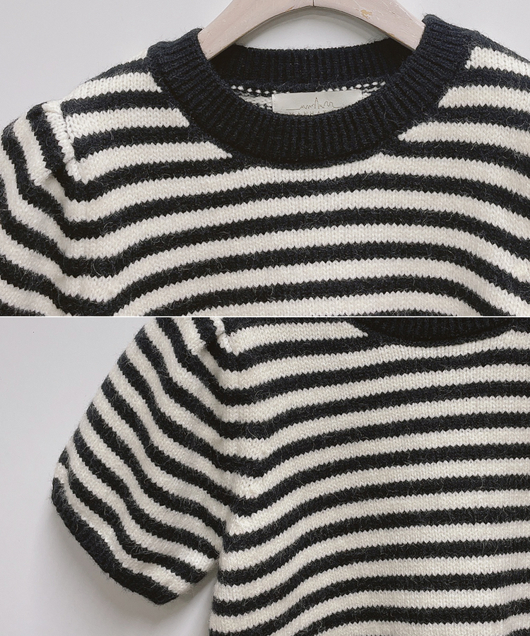 ストライプパフ半袖ニット(5color)