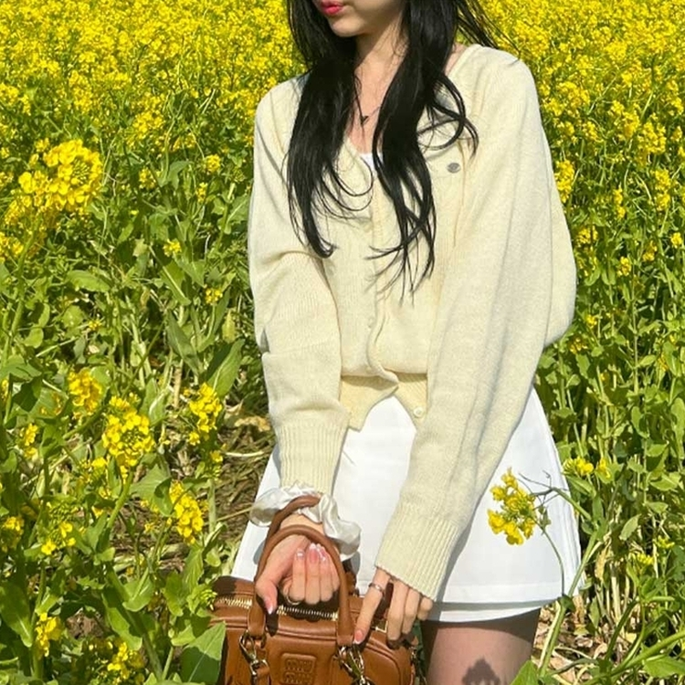 ペンダントVネックカーディガン(6color) YELLOW