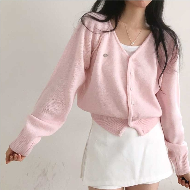 ペンダントVネックカーディガン(6color) PINK