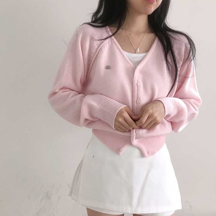 ペンダントVネックカーディガン(6color) PINK