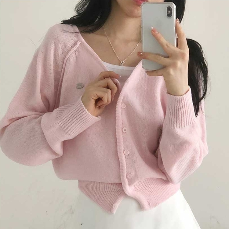 ペンダントVネックカーディガン(6color) PINK