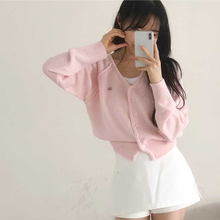 ペンダントVネックカーディガン(6color) PINK