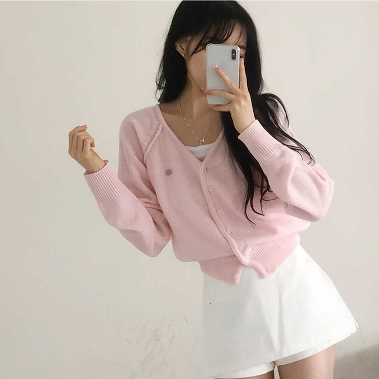 ペンダントVネックカーディガン(6color) PINK