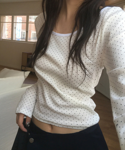 ドットラウンド長袖Tシャツ IVORY