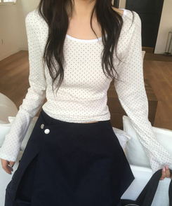 ドットラウンド長袖Tシャツ IVORY