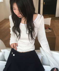 ドットラウンド長袖Tシャツ IVORY