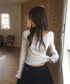 ドットラウンド長袖Tシャツ IVORY