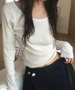 ドットラウンド長袖Tシャツ IVORY