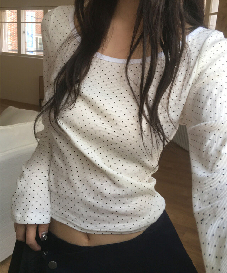 ドットラウンド長袖Tシャツ IVORY