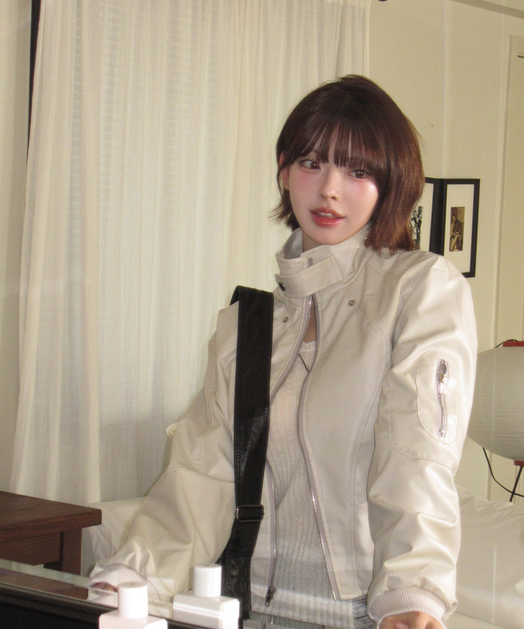 レザークロップラインジャケット IVORY