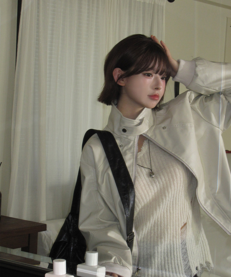 レザークロップラインジャケット IVORY